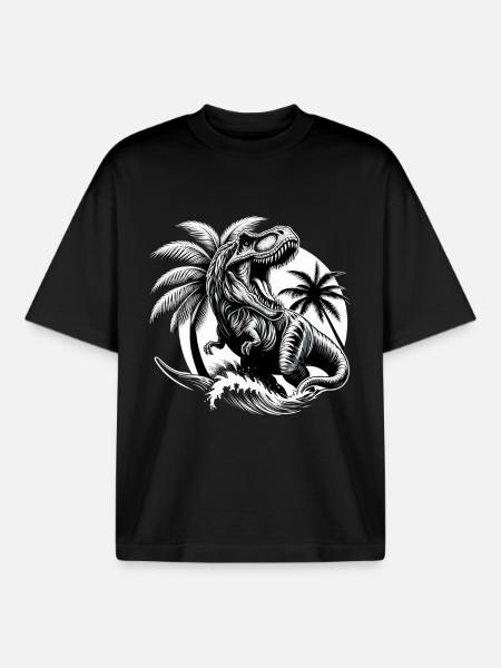 Roaring T-Rex Dinosaur Gift - Boxy Heavyweight Unisex Organic T-Shirt by Stanley/Stella - black
