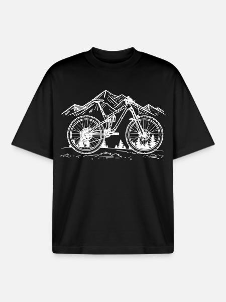 Mountain Biking Drawing - Boxy Heavyweight Unisex Organic T-Shirt by Stanley/Stella - black