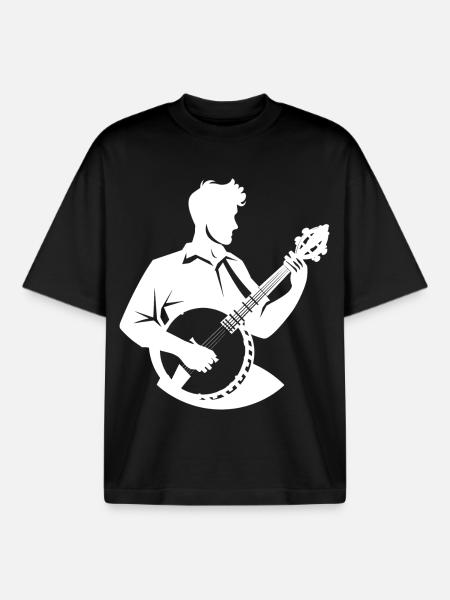 Banjo Player Drawing - Boxy Heavyweight Unisex Organic T-Shirt by Stanley/Stella - black