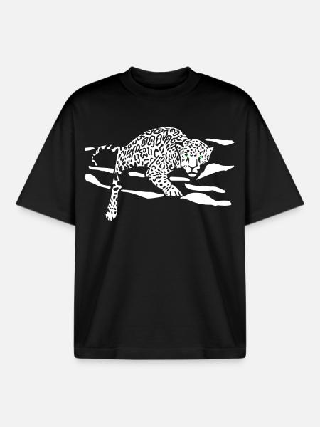 Leopard Jump Silhouette - Boxy Heavyweight Unisex Organic T-Shirt by Stanley/Stella - black