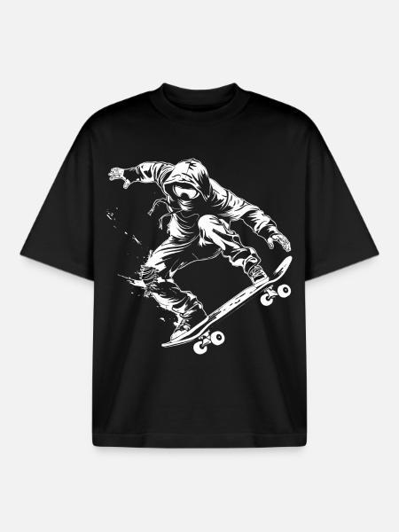 Skateboarder Cartoon Look - Boxy Heavyweight Unisex Organic T-Shirt by Stanley/Stella - black