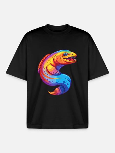 Murena Anguilla colorata Kawaii cartone animato animale marino - T-shirt unisex boxy pesante biologica di Stanley/Stella - nero