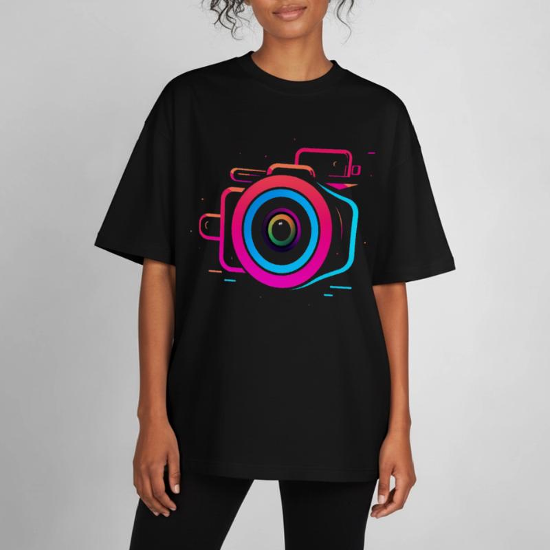Camera Synthwave Style Boxy Heavyweight Unisex Organic T-Shirt by Stanley/Stella