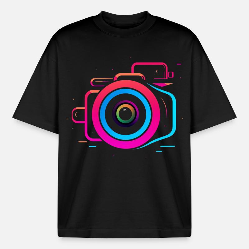 Camera Synthwave Style - Boxy Heavyweight Unisex Organic T-Shirt by Stanley/Stella - black