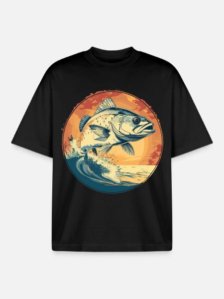 Fish Illustration - Boxy Heavyweight Unisex Organic T-Shirt by Stanley/Stella - black