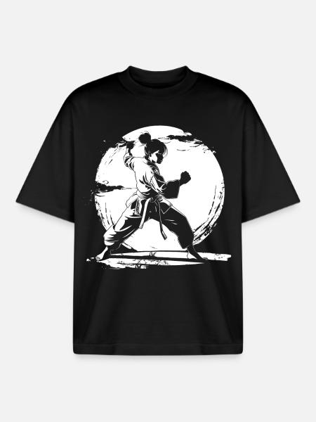Dessin de fille de karaté - T-shirt unisexe boxy épais biologique Stanley/Stella - noir