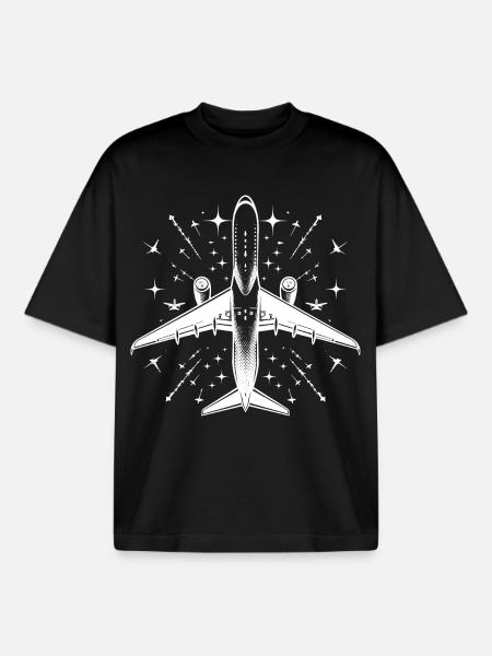 airplane - Boxy Heavyweight Unisex Organic T-Shirt by Stanley/Stella - black