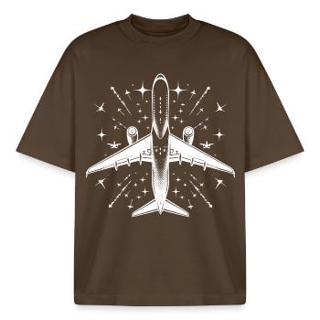 avion - T-shirt unisexe boxy épais biologique Stanley/Stella - marron foncé - Devant - AI Model Male 185 light (185cm) & AI Model Female 172 dark (172cm)