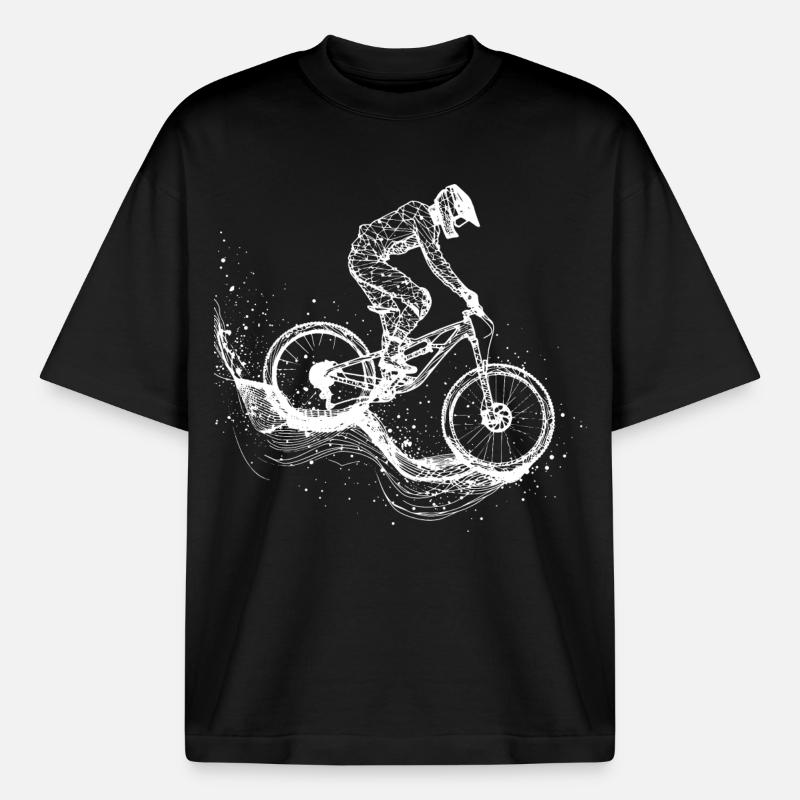 Mountain Biking Drawing - Boxy Heavyweight Unisex Organic T-Shirt by Stanley/Stella - black