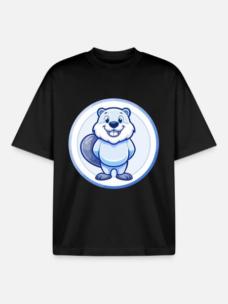 Castor Bleu Kawaii Dessin Animé Personnage Clipart Animal de compagnie - T-shirt unisexe boxy épais biologique Stanley/Stella - noir