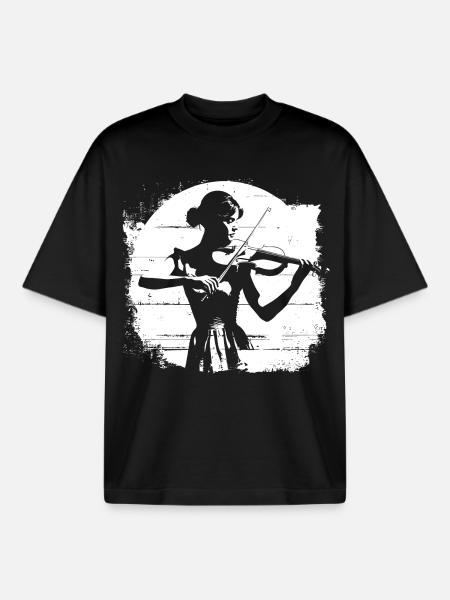 Violins Woman Drawing - Boxy Heavyweight Unisex Organic T-Shirt by Stanley/Stella - black