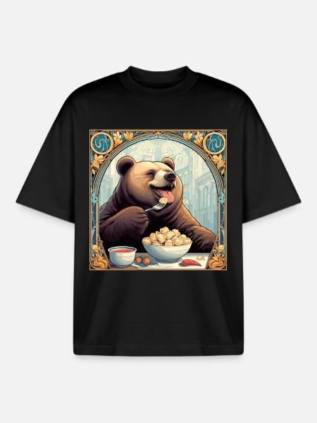 Pelmeni Bear Russian Gift - Boxy Heavyweight Unisex Organic T-Shirt by Stanley/Stella - black