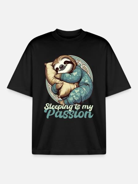 Sloth Sleeping Passion Gift - Boxy Heavyweight Unisex Organic T-Shirt by Stanley/Stella - black