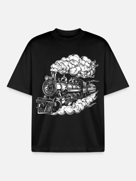 Steam Locomotive Graphics - Boxy Heavyweight Unisex Organic T-Shirt by Stanley/Stella - black