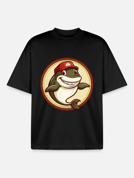 Whale Colorful Kawaii Cartoon Character Clipart - Boxy Heavyweight Unisex Organic T-Shirt by Stanley/Stella - black