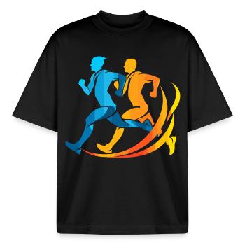 Jogger Comic Look - Boxy Heavyweight Unisex Organic T-Shirt by Stanley/Stella - black - Front - AI Model Male 185 light (185cm) & AI Model Female 172 dark (172cm)