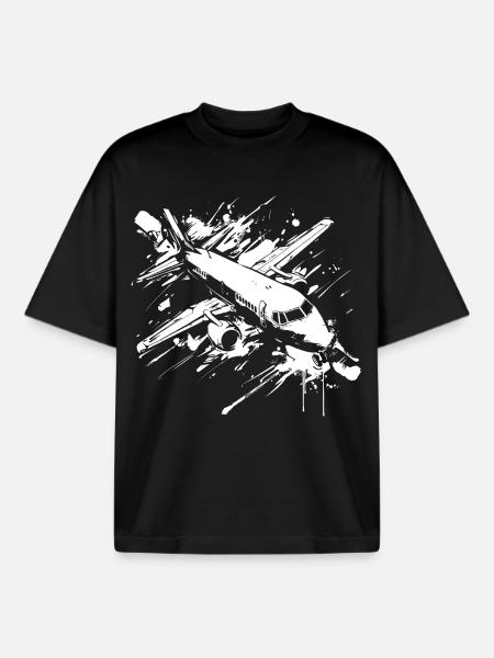 Airplane Street Art - Boxy Heavyweight Unisex Organic T-Shirt by Stanley/Stella - black