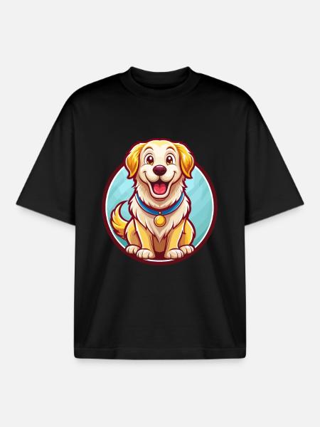 Golden Retriever Hund Sjov Kawaii Tegneserie Dyr - Stanley/Stella unisex boxy heavyweight T-shirt økologisk - sort