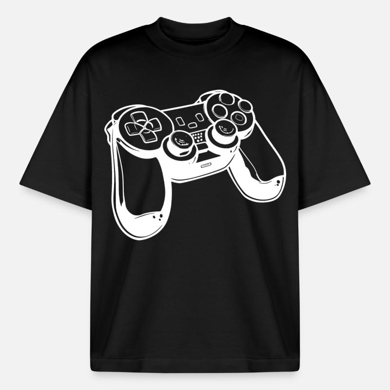 Game Controller Sketch - Boxy Heavyweight Unisex Organic T-Shirt by Stanley/Stella - black