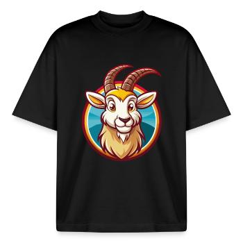 Steinbock Niedlich Lustig Kawaii Cartoon Clipart Tier Haustier - Boxy Heavyweight Unisex Organic T-Shirt von Stanley/Stella - Schwarz - Vorne - AI Model Male 185 light (185cm) & AI Model Female 172 dark (172cm)