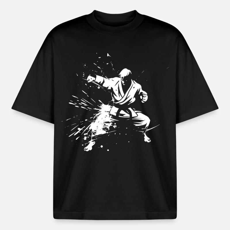 Dessin de garçon de karaté - T-shirt unisexe boxy épais biologique Stanley/Stella - noir