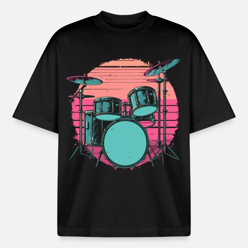 Batterie Synthwave - T-shirt unisexe épais coupe boxy Stanley/Stella - noir
