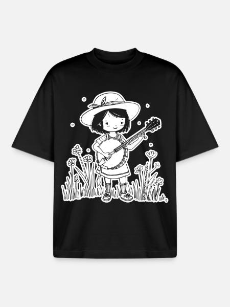 Banjo Player Cartoon Look - Boxy Heavyweight Unisex Organic T-Shirt by Stanley/Stella - black
