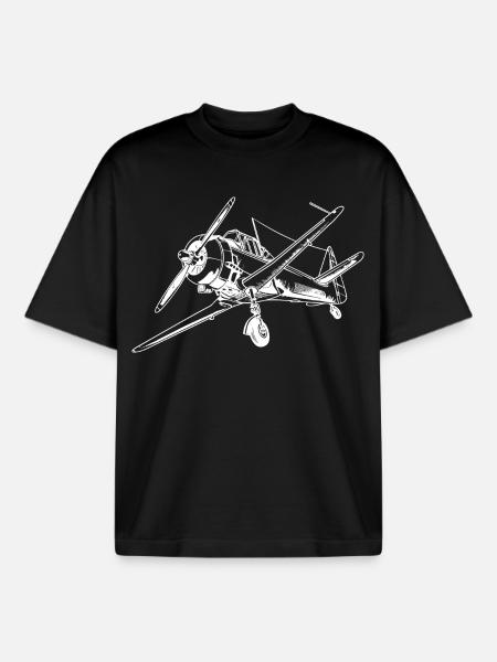 Propeller Airplane Drawing - Boxy Heavyweight Unisex Organic T-Shirt by Stanley/Stella - black