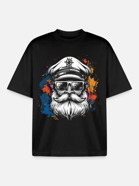 Sailing Captain Sketch - Boxy Heavyweight Unisex Organic T-Shirt by Stanley/Stella - black