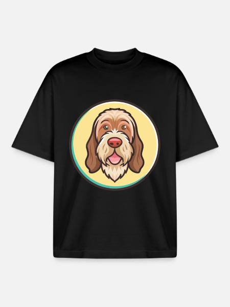 Spinone Italiano Dog Breed Cartoon Kawaii Clipart - Boxy Heavyweight Unisex Organic T-Shirt by Stanley/Stella - black