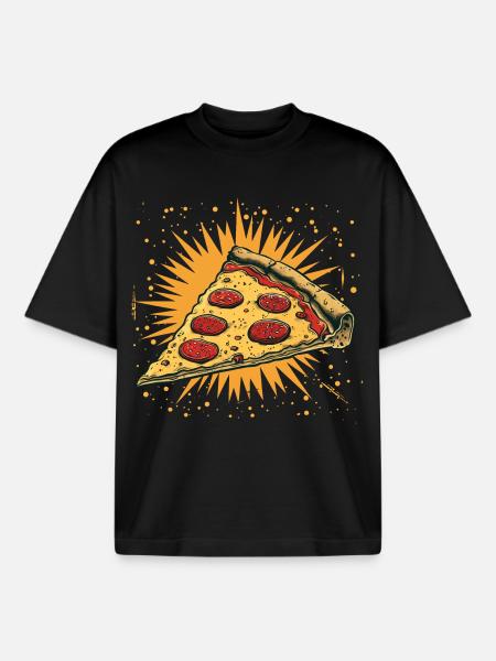 Pizza Slice Graphic - Boxy Heavyweight Unisex Organic T-Shirt by Stanley/Stella - black