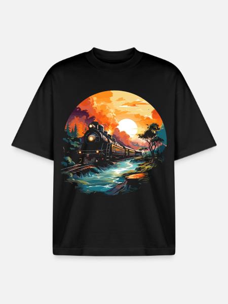 Railway Portrait - Boxy Heavyweight Unisex Organic T-Shirt by Stanley/Stella - black