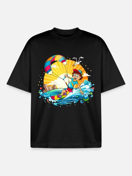 Bunte Illustration eines Kitesurfers - Boxy Heavyweight Unisex Organic T-Shirt von Stanley/Stella - Schwarz