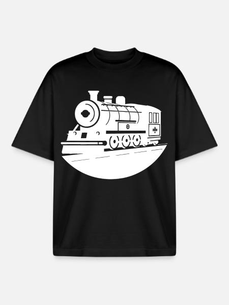 Locomotive Drawing - Boxy Heavyweight Unisex Organic T-Shirt by Stanley/Stella - black