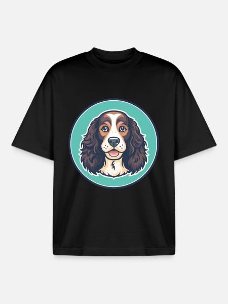 Tweed Water Spaniel Dog Breed Funny Cartoon Kawaii - Boxy Heavyweight Unisex Organic T-Shirt by Stanley/Stella - black