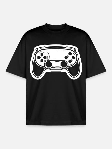 Video Game Controller Drawing - Boxy Heavyweight Unisex Organic T-Shirt by Stanley/Stella - black