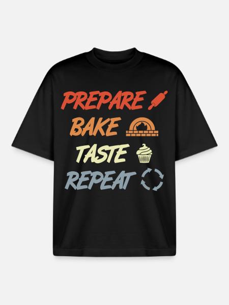 Préparer Cuire Goûter Répéter - T-shirt unisexe boxy épais biologique Stanley/Stella - noir