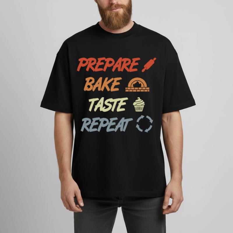 Préparer Cuire Goûter Répéter T-shirt unisexe boxy épais biologique Stanley/Stella