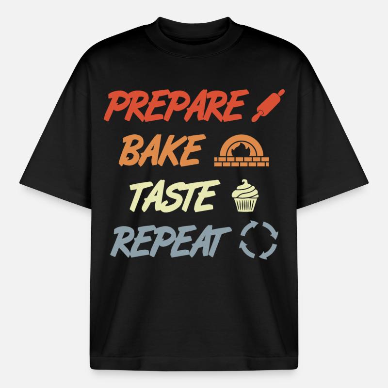 Préparer Cuire Goûter Répéter - T-shirt unisexe épais coupe boxy Stanley/Stella - noir