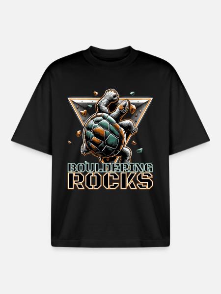 Bouldering Rocks Turtle Climbing Gift - Boxy Heavyweight Unisex Organic T-Shirt by Stanley/Stella - black