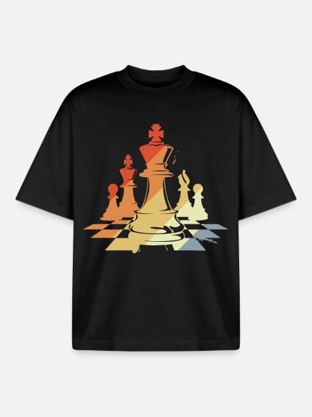 Chess Pieces Sketch Retro - Boxy Heavyweight Unisex Organic T-Shirt by Stanley/Stella - black