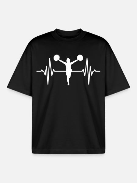 Cheerleader ECG Heartbeat - Boxy Heavyweight Unisex Organic T-Shirt by Stanley/Stella - black