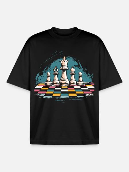 Graphismes d’échecs - T-shirt unisexe boxy épais biologique Stanley/Stella - noir