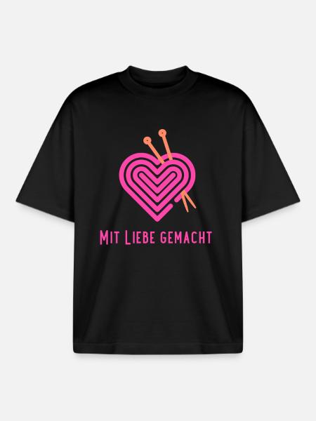 mit Liebe Häkelherz - Boxy Heavyweight Unisex Organic T-Shirt von Stanley/Stella - Schwarz