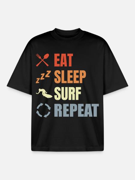 Eat Sleep Surf Repeat - Boxy Heavyweight Unisex Organic T-Shirt by Stanley/Stella - black