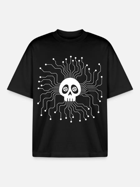White Microprocessor Skull - Boxy Heavyweight Unisex Organic T-Shirt by Stanley/Stella - black