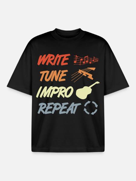 Routine de guitariste drôle - T-shirt unisexe boxy épais biologique Stanley/Stella - noir