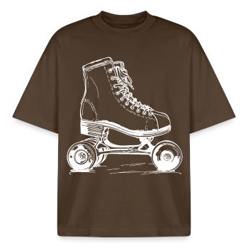 Roller Skates Zeichnung - Boxy Heavyweight Unisex Organic T-Shirt von Stanley/Stella - Dunkelbraun - Vorne - AI Model Male 185 light (185cm) & AI Model Female 172 dark (172cm)