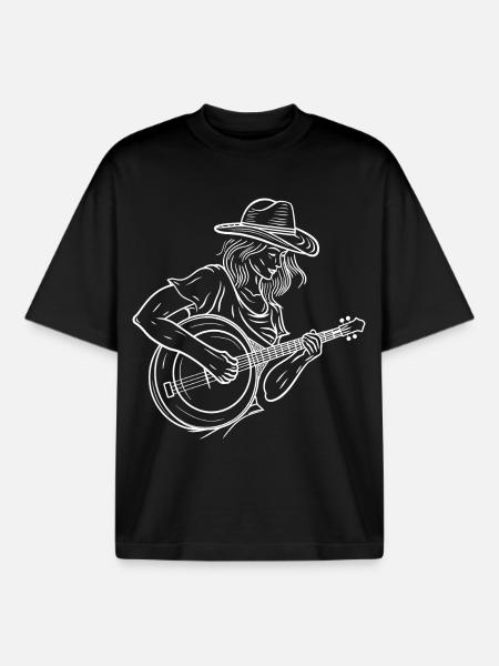 Banjo player - Boxy Heavyweight Unisex Organic T-Shirt by Stanley/Stella - black
