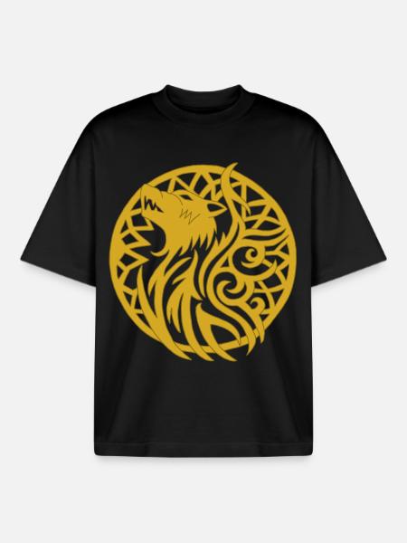 Goldener Wolf und Glücksbringer - Boxy Heavyweight Unisex Organic T-Shirt von Stanley/Stella - Schwarz